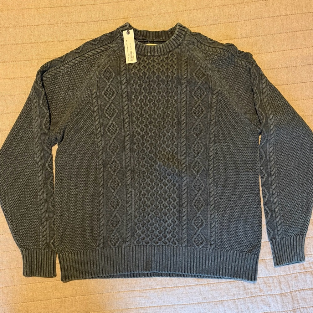 Taylor Stitch Charcoal Cable Knit Crewneck Sweater